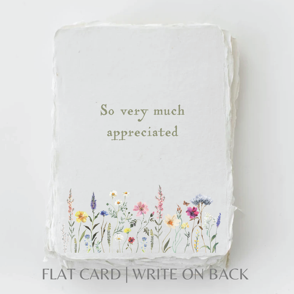 So Appreciated | Eco-Friendly Thank You Greeting Card: Flat A2 Greeting Card. Blank on Back.