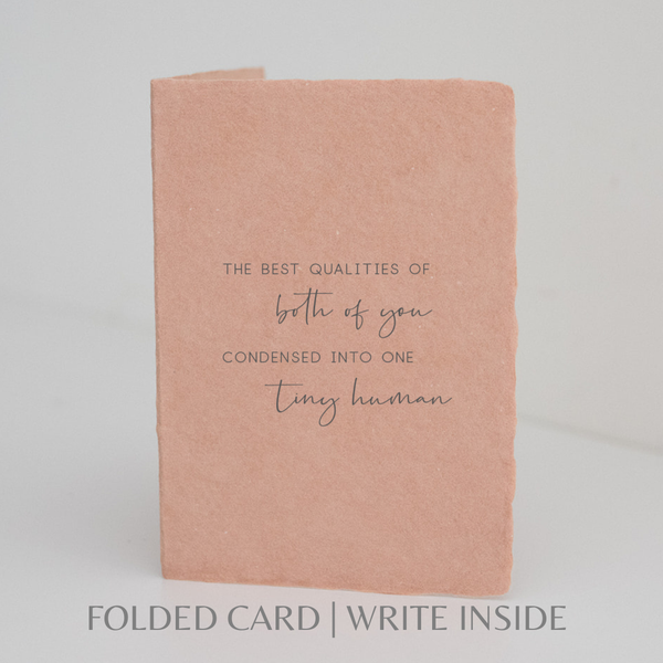 Best qualities of you both | Baby Greeting Card: Flat A2 Greeting Card. Blank on Back.