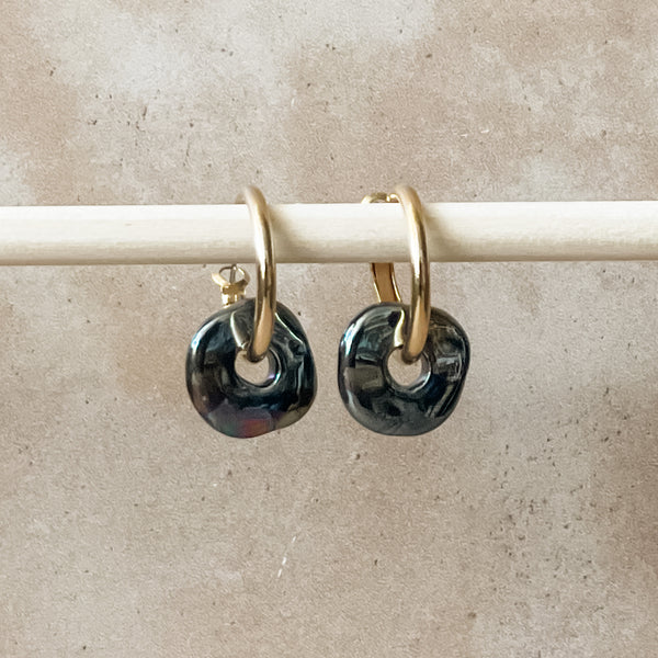 Black Sea Ceramic Wafer Hoop Earrings