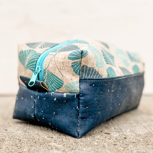 Cork Toiletry Kit/Dopp Kit | Gingko Leaves/Met. Navy