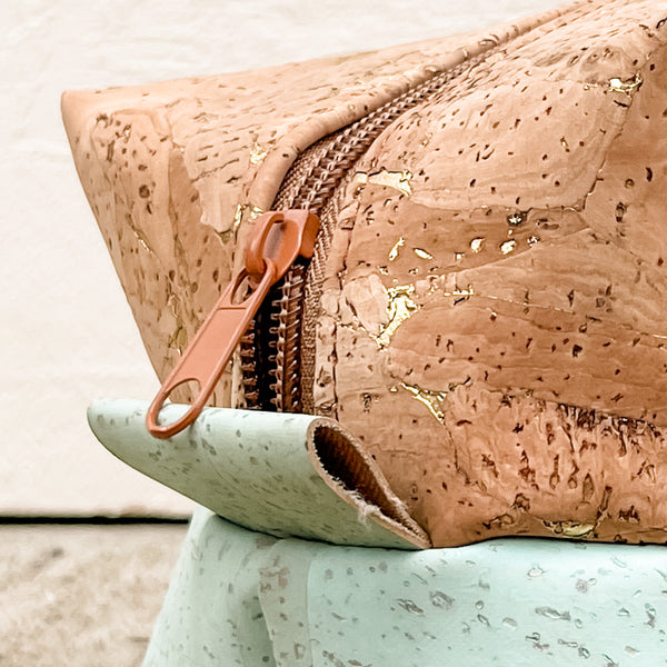 Cork Toiletry/Dopp Kit | Gold Crackle/Seafoam