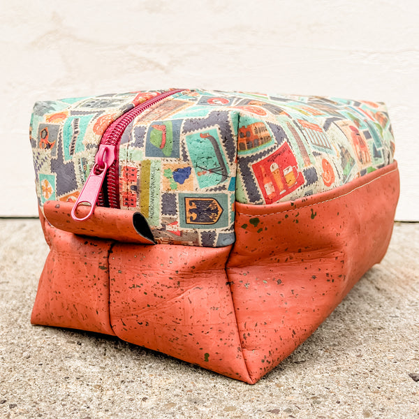 Cork Toiletry/Dopp Kit | Postage Stamps/Terracotta