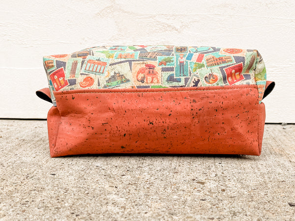 Cork Toiletry/Dopp Kit | Postage Stamps/Terracotta