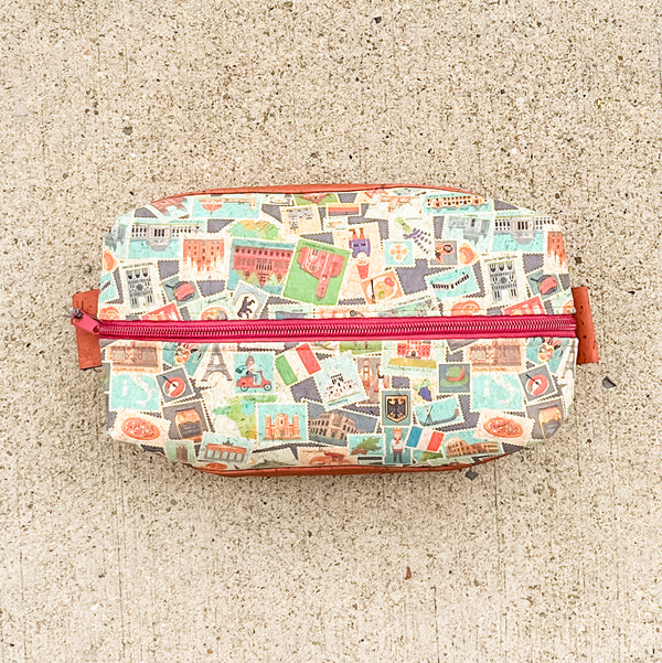 Cork Toiletry/Dopp Kit | Postage Stamps/Terracotta