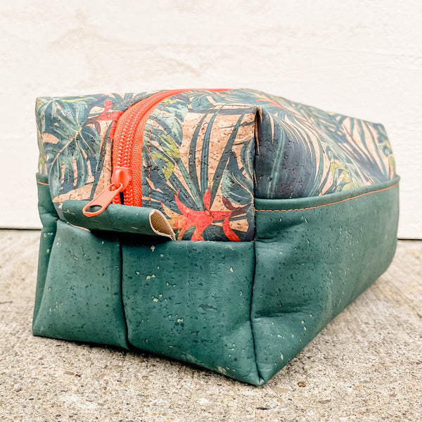 Cork Toiletry/Dopp Kit | Tropical Leaves/Blue Petrol