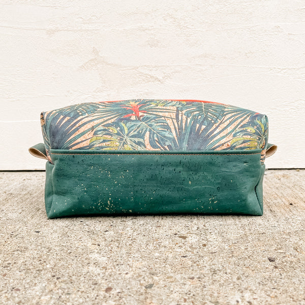 Cork Toiletry/Dopp Kit | Tropical Leaves/Blue Petrol