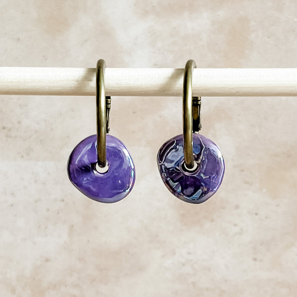 Grape Ceramic Wafer Hoop Earring